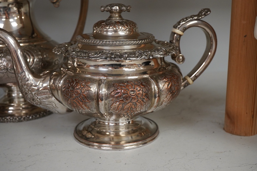 A Victorian plated embossed four piece tea and coffee service